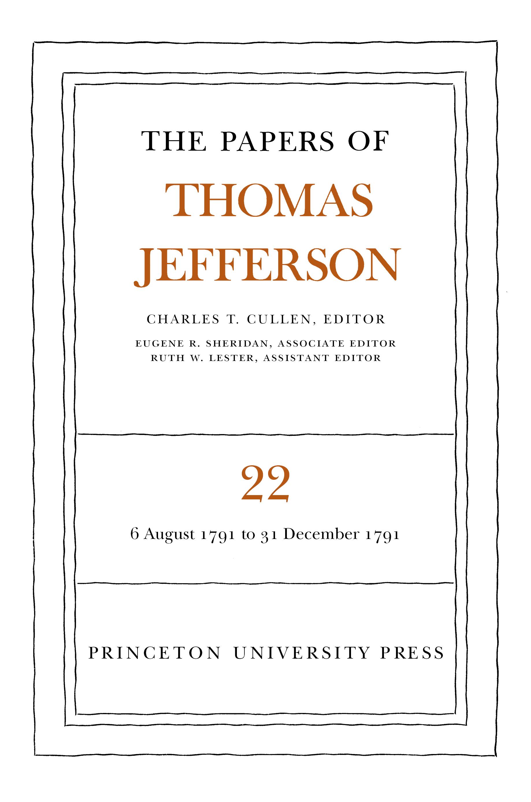 The Papers of Thomas Jefferson, Volume 22