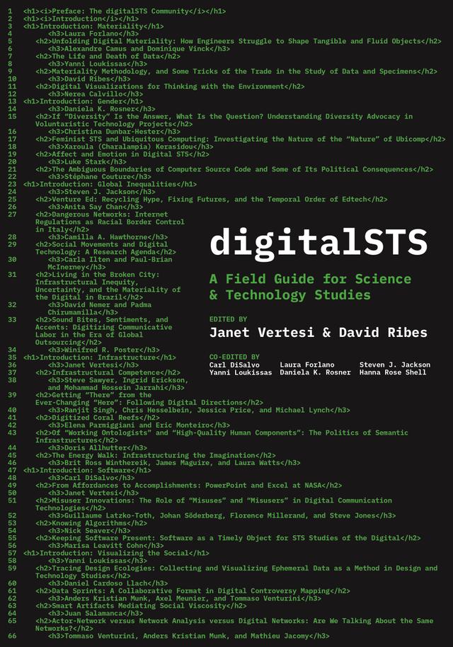 digitalSTS by Alexandre Camus, Anders Kristian Munk, Anita Say Chan, Axel Meunier, Brit Ross Winthereik, Camilla A. Hawthorne, Carla Ilten, Carl DiSalvo, Chris Hesselbein, Christina Dunbar-Hester, Daniela K. Rosner, Daniel Cardoso Llach, David Nemer, David Ribes, Dominique Vinck, Doris Allhutter, Elena Parmiggiani, Eric Monteiro, Florence Millerand, Guillaume Latzko-Toth, Ingrid Erickson, James Maguire, Janet Vertesi, Jessica Price, Johan Söderberg, Juan Salamanca, Laura Forlano, Laura Watts, Luke Stark, Marisa Leavitt Cohn, Mathieu Jacomy, Michael Lynch, Mohammad Hossein Jarrahi, Nerea Calvillo, Nick Seaver, Padma Chirumamilla, Paul-Brian McInerney, Ranjit Singh, Stéphane Couture, Steve Jones, Steven J. Jackson, Steve Sawyer, Tommaso Venturini, Winifred R. Poster, Xaroula (Charalampia) Kerasidou, Yanni Loukissas
