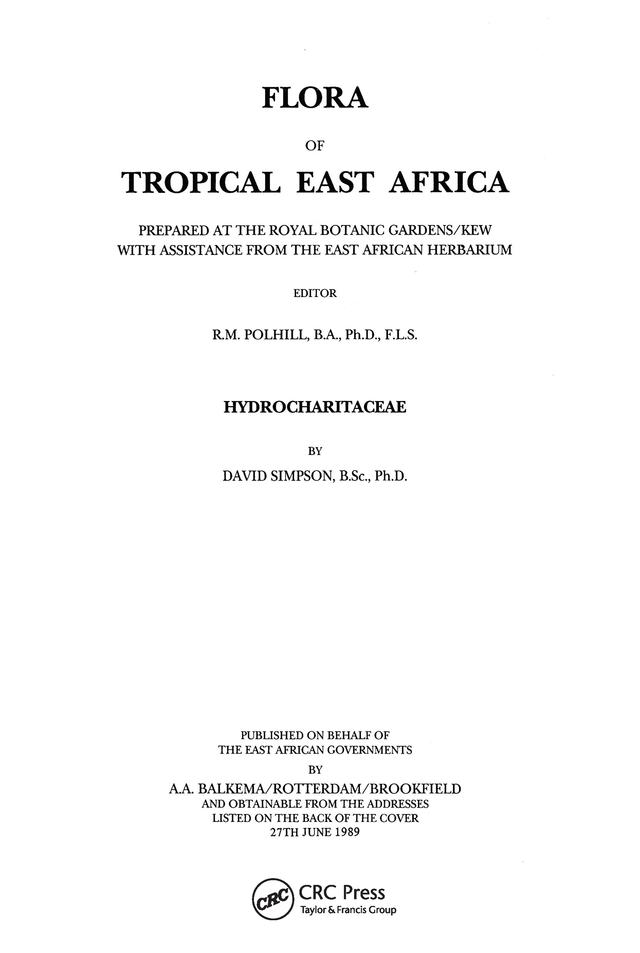 Flora of Tropical East Africa - Hydrocharitaceae (1989) by R.M. Polhill