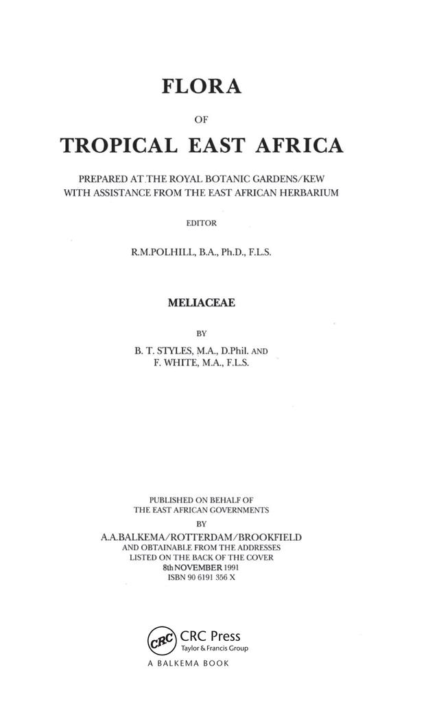 Flora of Tropical East Africa - Meliaceae (1991) by Brian Thomas Styles, Frank White