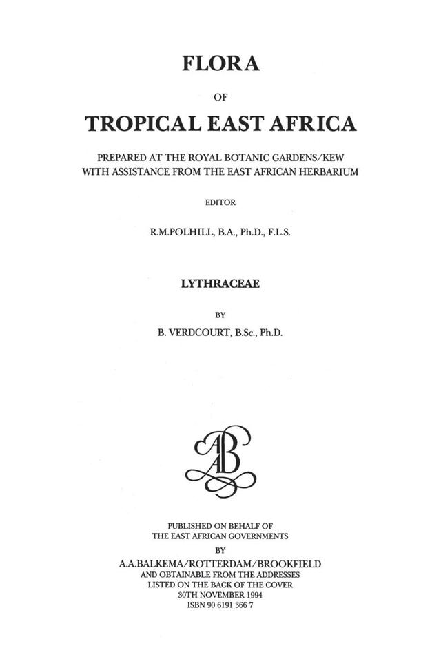 Flora of Tropical East Africa - Lythraceae (1994) by B. Verdcourt