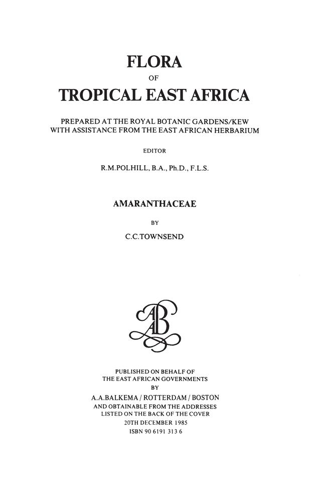 Flora of Tropical East Africa -Amaranthaceae (1985) by C. C. Townsend
