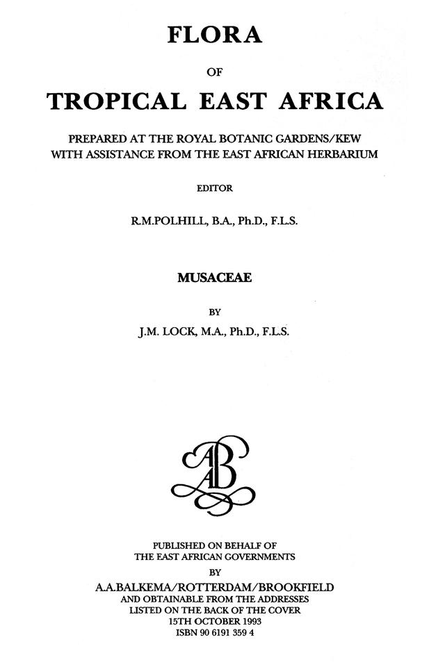Flora of Tropical East Africa - Musaceae (1993) by J.M. Lock