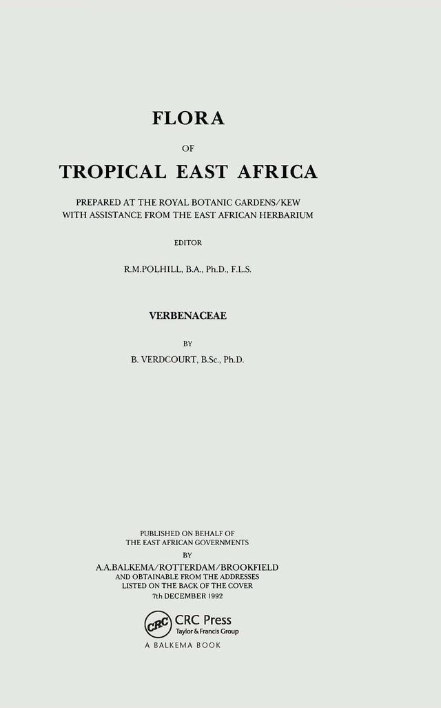 Flora of Tropical East Africa - Verbenaceae (1992) by B. Verdcourt, R.M. Pollhill