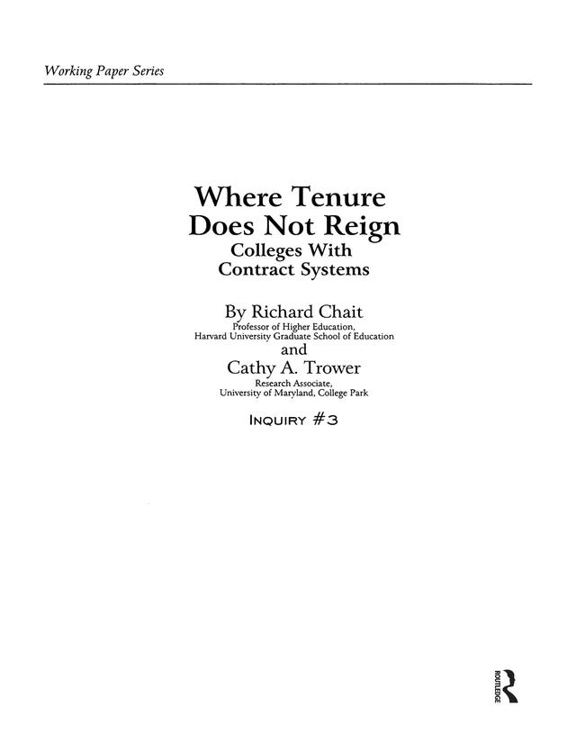 Where Tenure Does Not Reign by Cathy A. Trower, Richard Chait