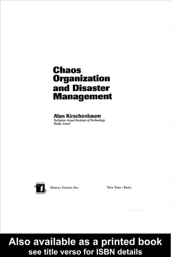 Chaos Organization and Disaster Management by Alan Kirschenbaum