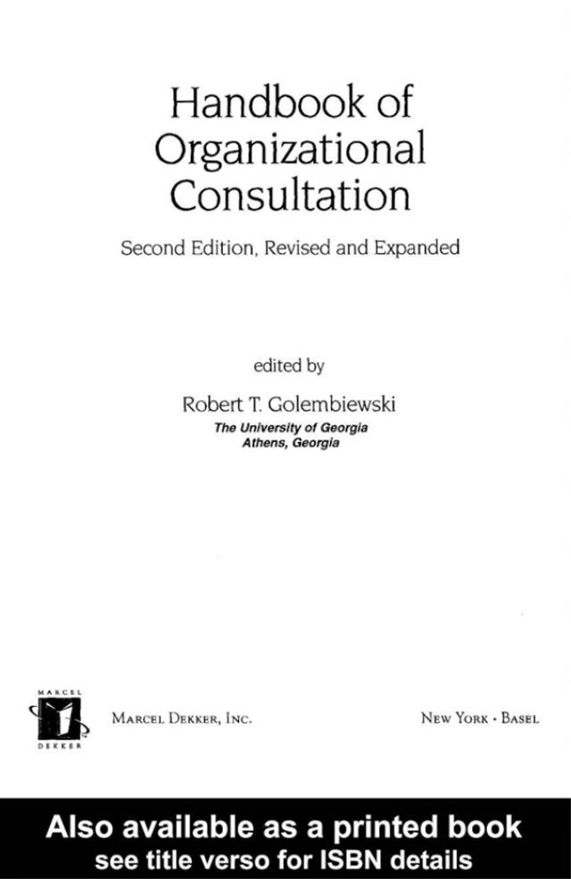 Handbook of Organizational Consultation, Second Editon by Robert Golembiewski