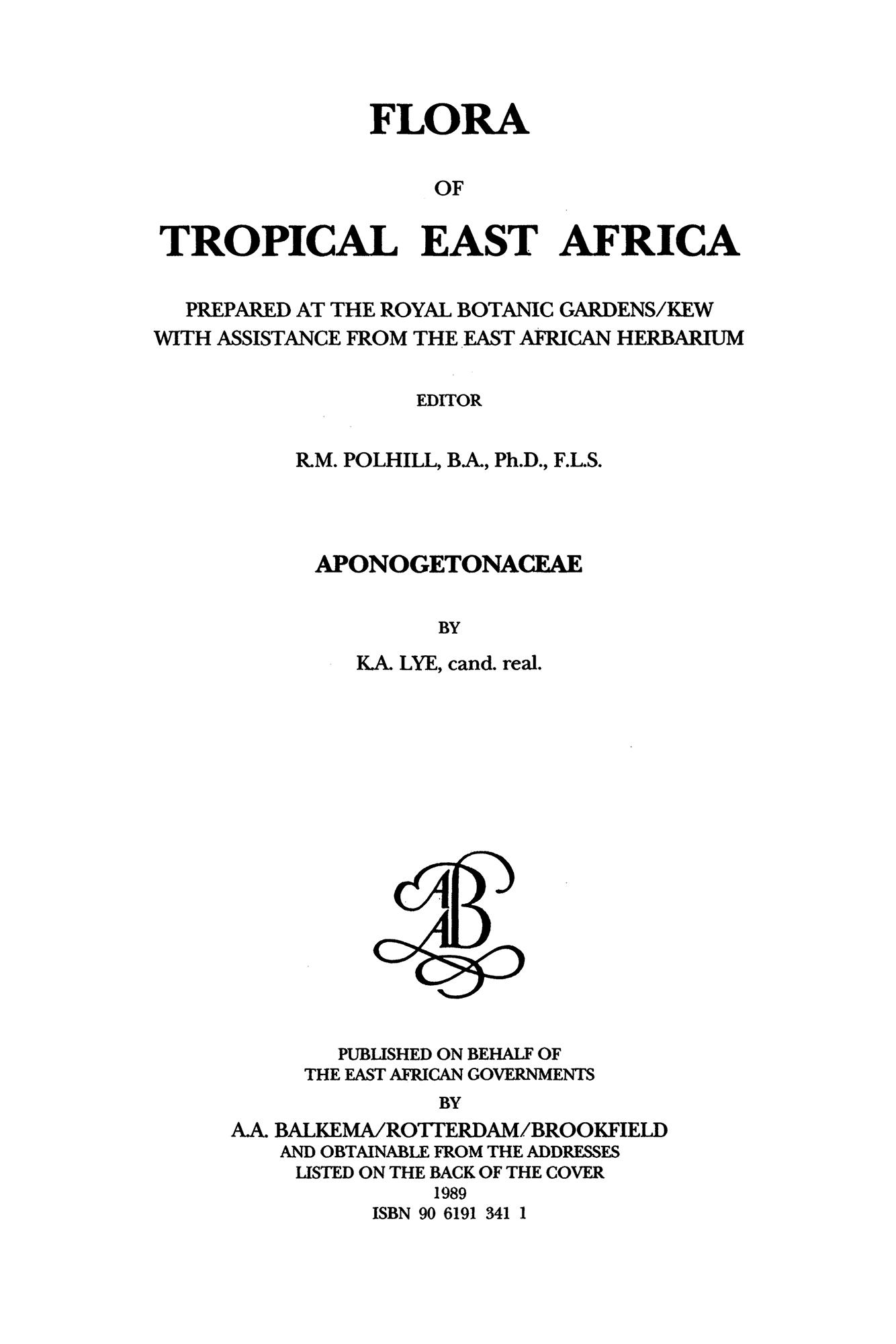 Flora of Tropical East Africa - Aponogetonac (1989 )