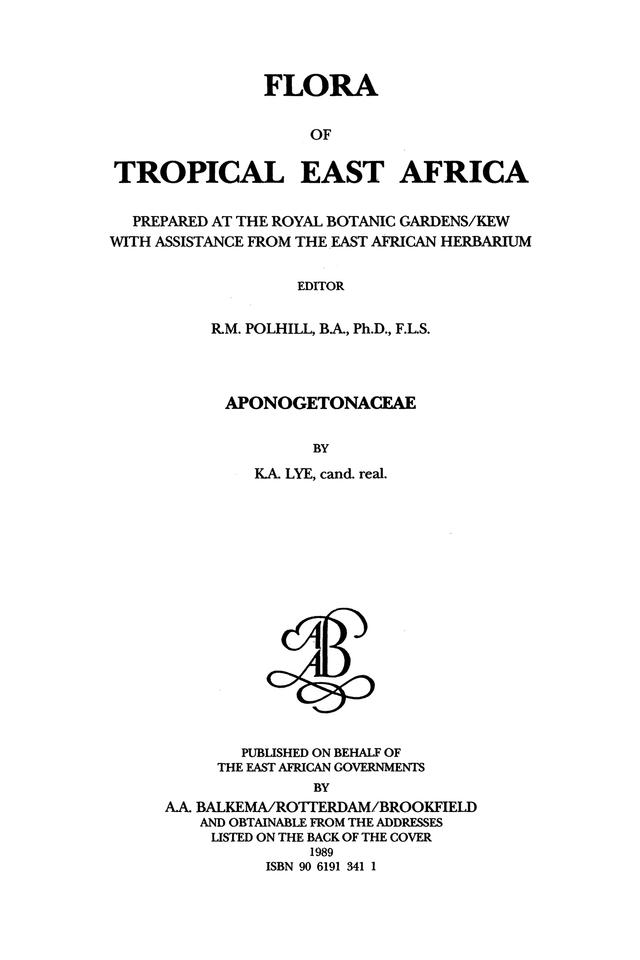 Flora of Tropical East Africa - Aponogetonac (1989 ) by Kare Arnstein Lye