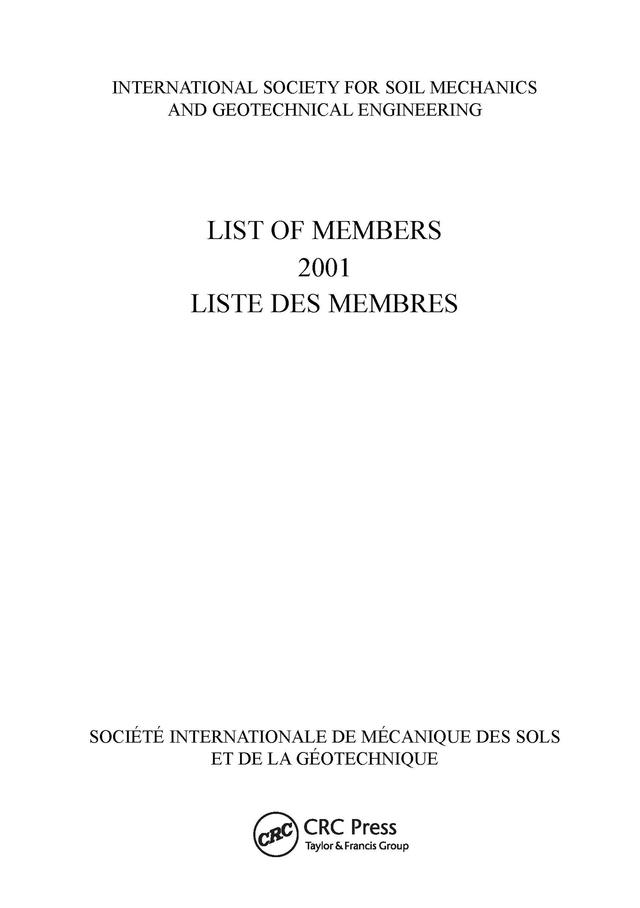 List of Members 2001: ISSMGE by International Society for Soil Mechanics and Geotechnical Engineering
