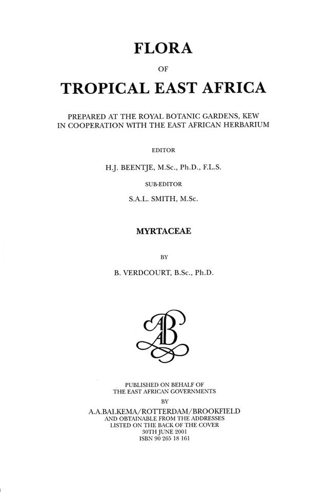 Flora of Tropical East Africa - Myrtaceae (2001) by B. Verdcourt