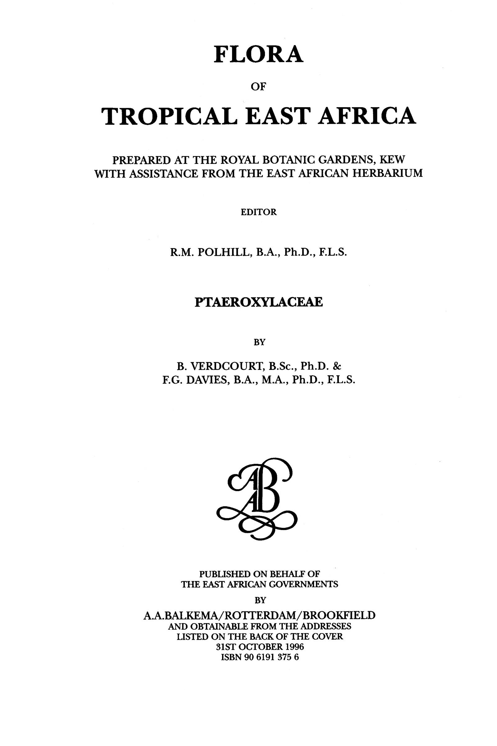 Flora of Tropical East Africa - Ptaeroxylaceae (1996)