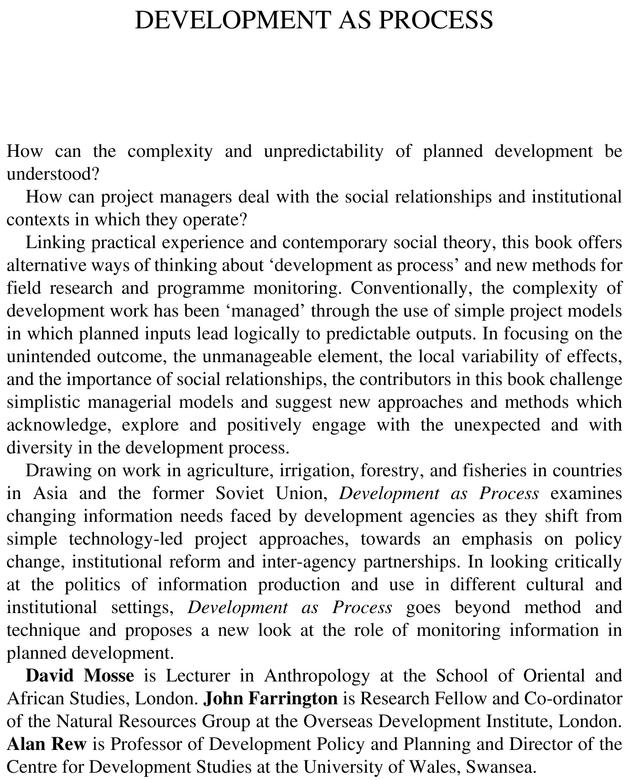 Development as Process by Alan Rew, David Mosse, John Farrington