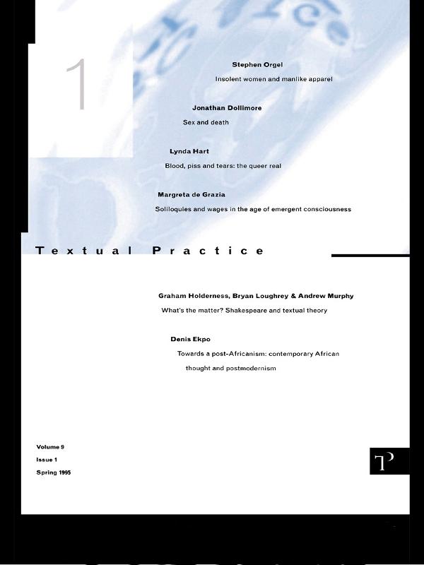 Textual Practice by Alan Sinfield, Jean US Associate Editor: Howard, Lindsay Deputy Editor: Smith