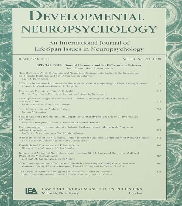 Gonadal Hormones and Sex Differences in Behavior by Sheri A. Berenbaum