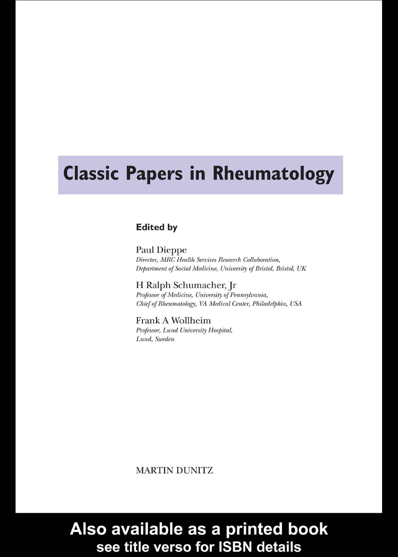 Classic Papers in Rheumatology