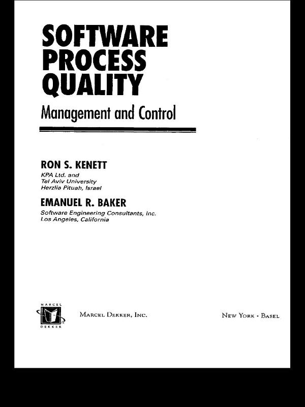Software Process Quality by Emanuel Baker, Ron S. Kenett