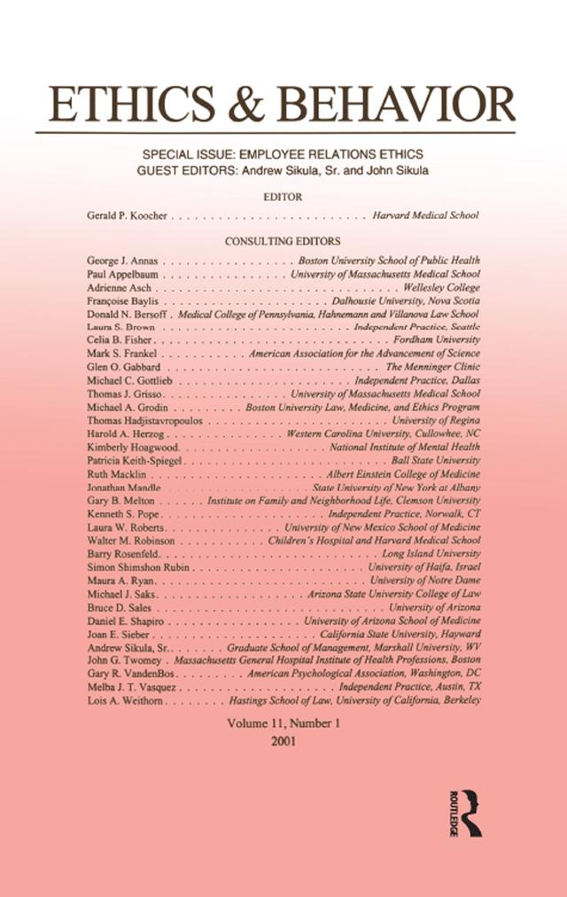 Employee Relations Ethics by Andrew Sikula, Sr., John Sikula
