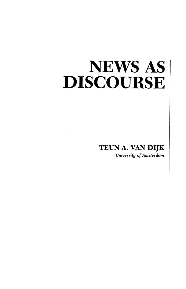 News As Discourse by Teun A. van Dijk