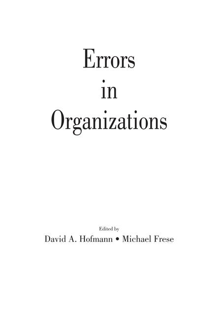 Errors in Organizations by David A. Hofmann, Michael Frese