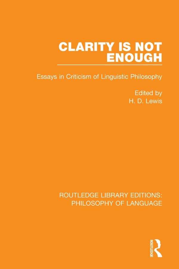 Clarity Is Not Enough by Hywel Lewis