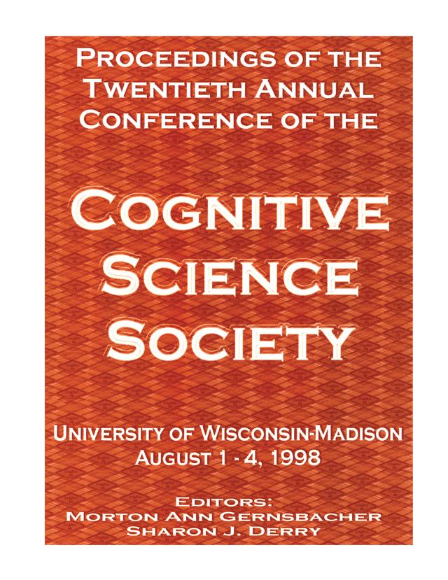 Proceedings of the Twentieth Annual Conference of the Cognitive Science Society by Morton Ann Gernsbacher, Sharon J. Derry