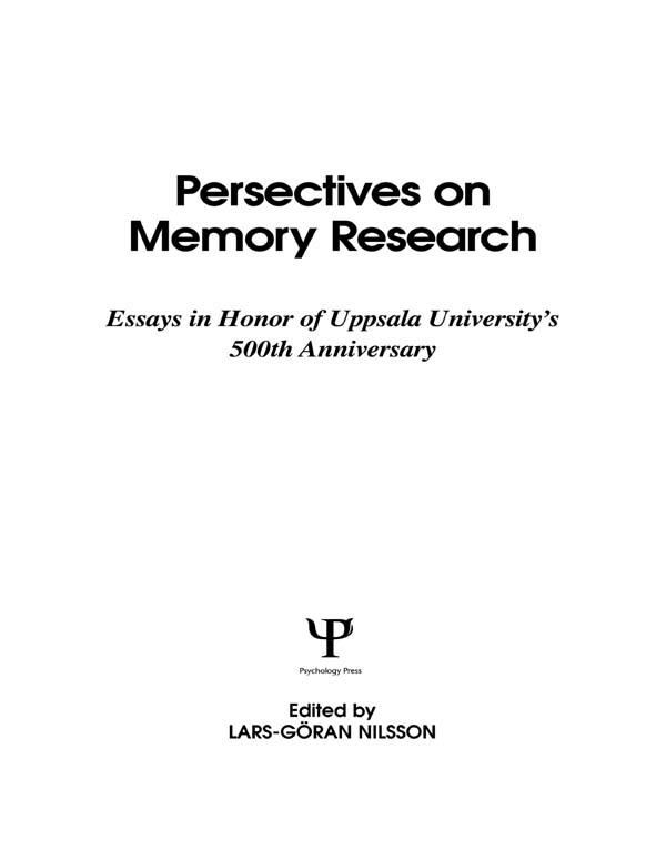 Perspectives on Memory Research by Lars-Goran Nilsson