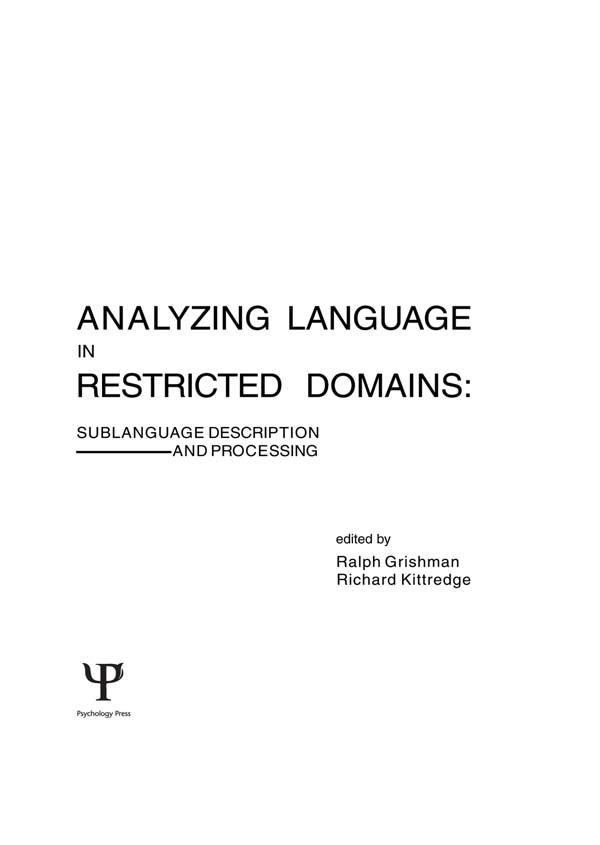 Analyzing Language in Restricted Domains by Ralph Grishman, Richard Kittredge