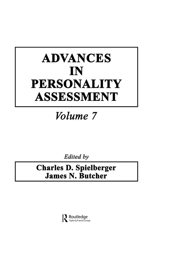Advances in Personality Assessment by Charles D. Spielberger, James N. Butcher