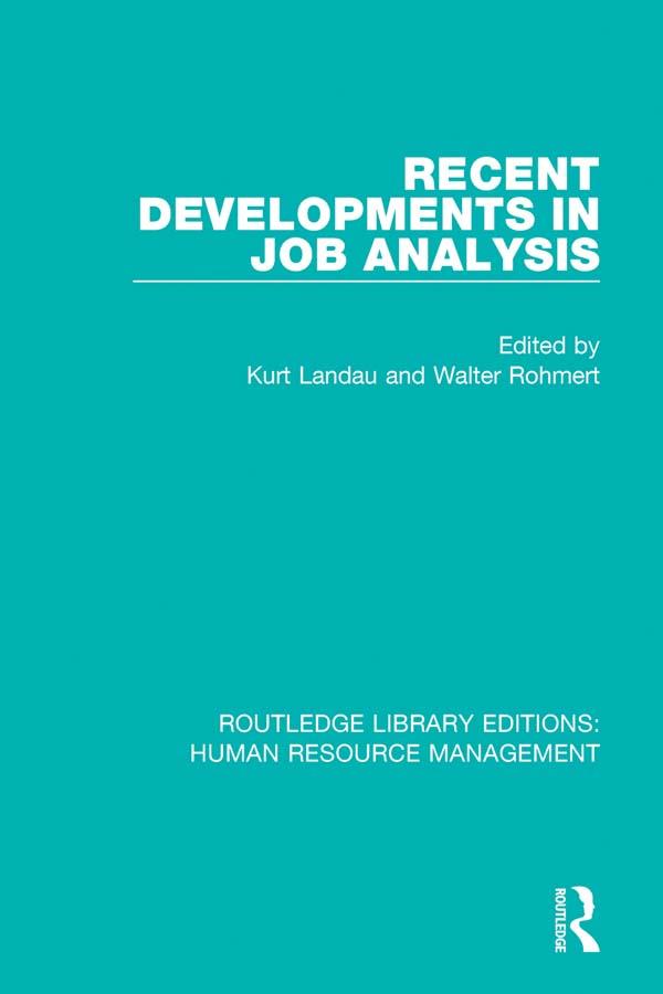 Recent Developments in Job Analysis by Kurt Landau, Walter Rohmert