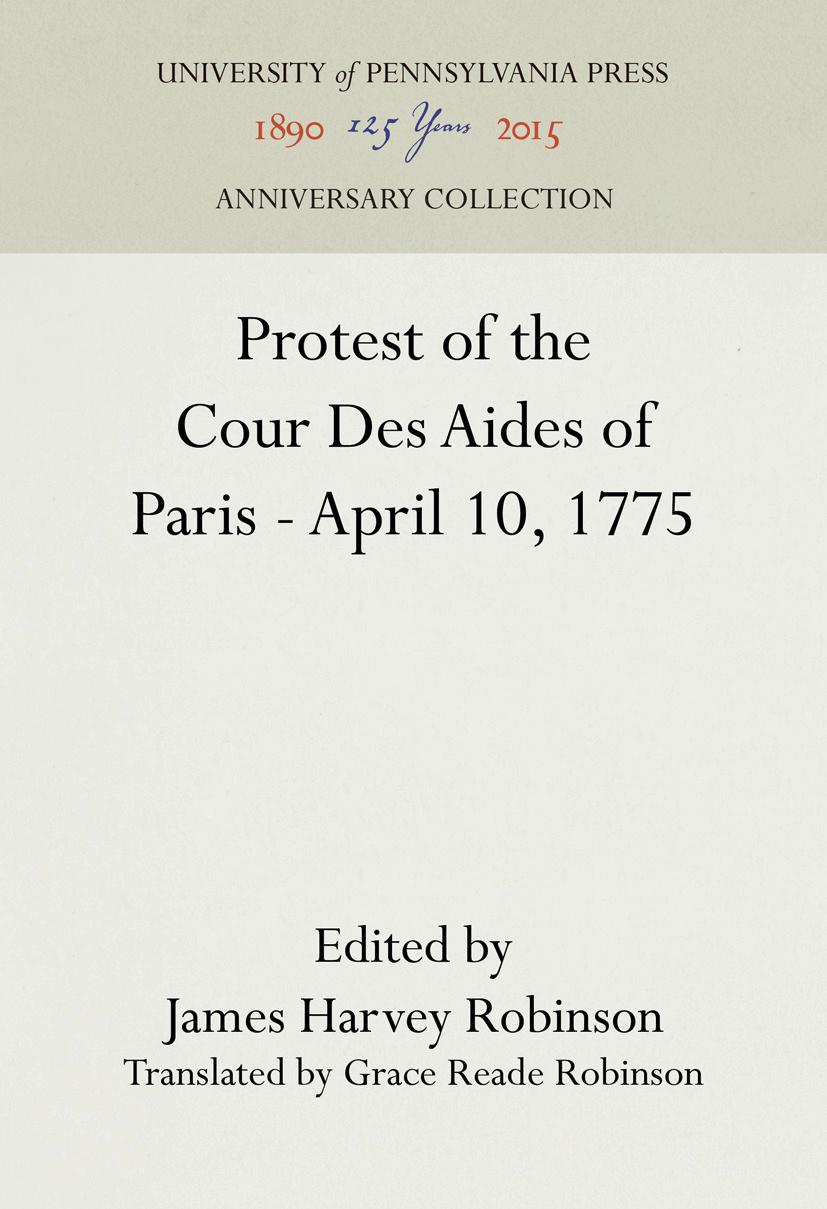 Protest of the Cour Des Aides of Paris--April 10, 1775